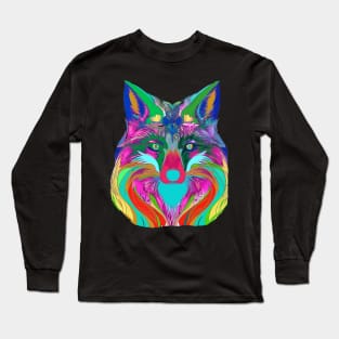 COLOURFUL FOX HEAD BLUE COLORED Long Sleeve T-Shirt